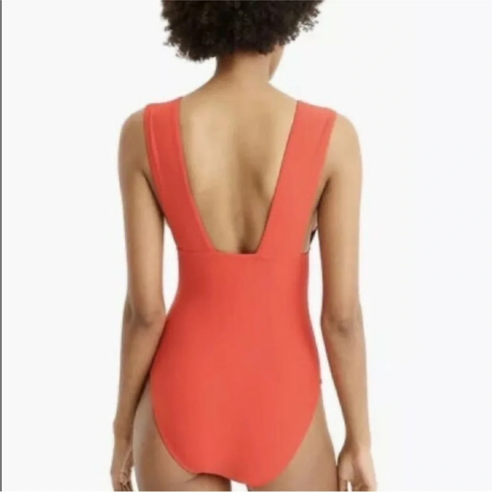 J. Crew Plunge V-Neck One-Piece Swimsuit Red size 10